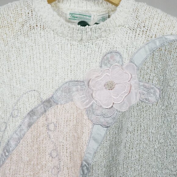 Shenanigans Woman's Large Square Chunky Knit Floral Short Sleeve Vintage NWT! - Picture 3 of 7